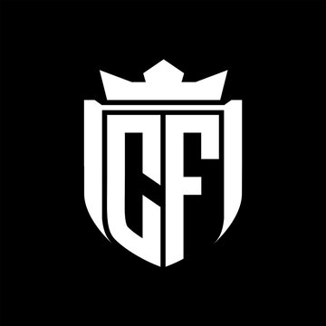 recommend clip art: CF Letter logo shield shape inside shield badge crown on black background template design