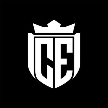 recommend clip art: CE Letter logo shield shape inside shield badge crown on black background template design