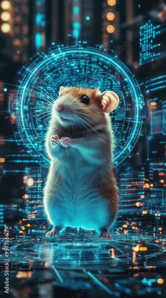 Wall mural A Mouse Standing on a Futuristic Digital Interface