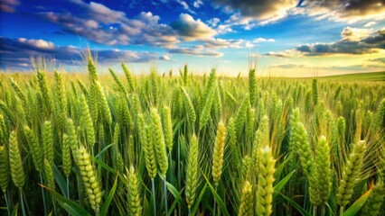Field of lush green wheat ready for harvest, Agriculture, Crops, Farming, Rural, Growth, Harvest, Wheat, Fields, Grains, Landscape