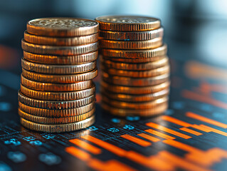 stack of coins Financial profitability and cost with graphic stock.