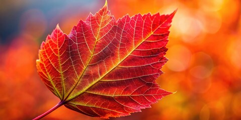 Fototapeta premium Vibrant red autumn leaf close-up , fall, seasonal, foliage, nature, red, vibrant, close-up, macro, texture, colorful