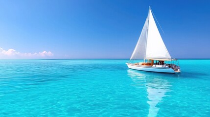 Obraz premium Serenity at Sea: Luxury Yacht Sailing on Tranquil Blue Waters