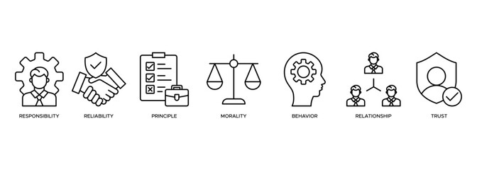 Business ethics icon vector illustration banner web concept with icon of attitude, relationship, reliability, morality, choice, business law and agreement
