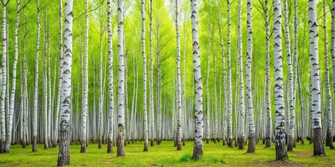 Birch grove with the first May green leaves, Birch, grove, trees, May, green, leaves, spring, nature, foliage, fresh