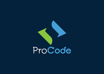 Minimalist Coding logo design template. Modern style programmer logo