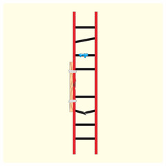 Broken straight ladder vector illustration. Missing rung, bent, broken steps, improper support. Safety awareness for fall prevention.
