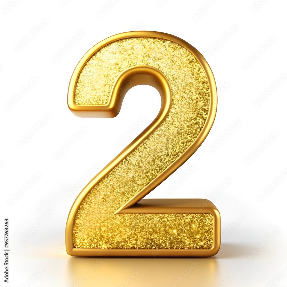 Fototapete the number 2 with a shiny gold effect on a white background