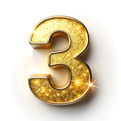 the number 3 with a shiny gold effect on a white background