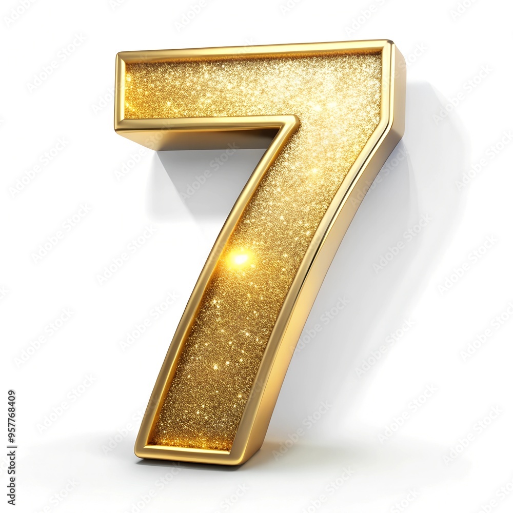 Fototapete the number 7 with a shiny gold effect on a white background