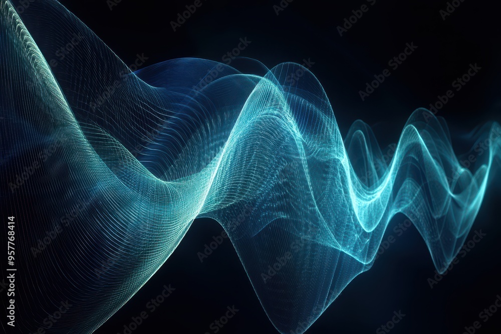 Poster abstract wave pattern with glowing lines, creating a serene, modern visual effect. perfect for digit