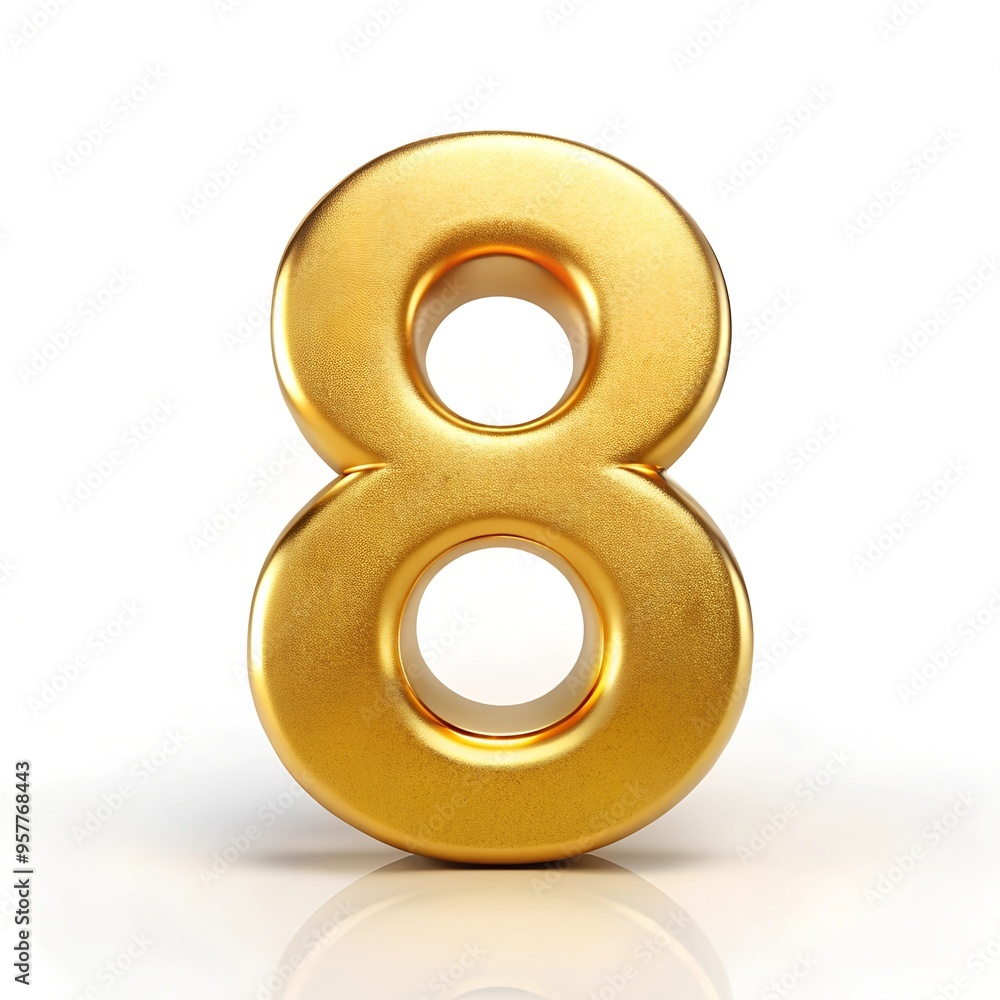 Fototapete the number 8 with a shiny gold effect on a white background