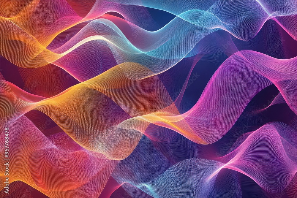 Poster an abstract background featuring wavy patterns in vibrant colors, creating a dynamic and modern visu