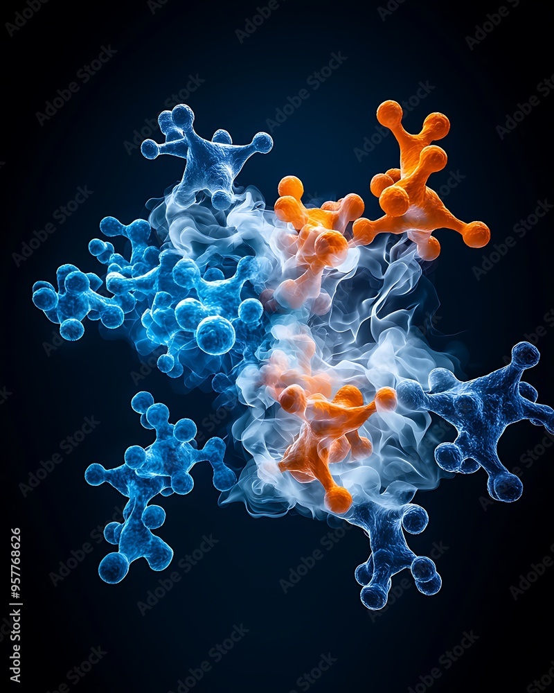 Poster high-resolution image of enzyme activity visible on a substrate illustrating biochemical reactions c