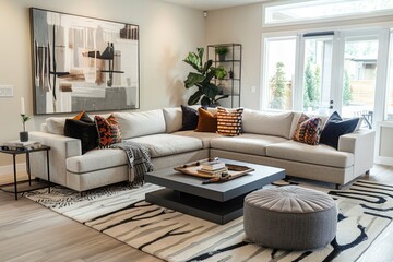 Modern living room with cozy atmosphere and stylish touches