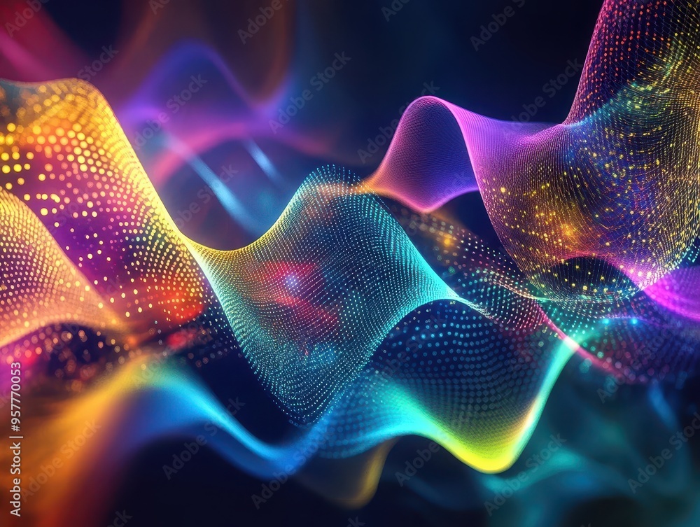 Poster vibrant abstract waves of color and light creating a dynamic visual experience, perfect for digital 