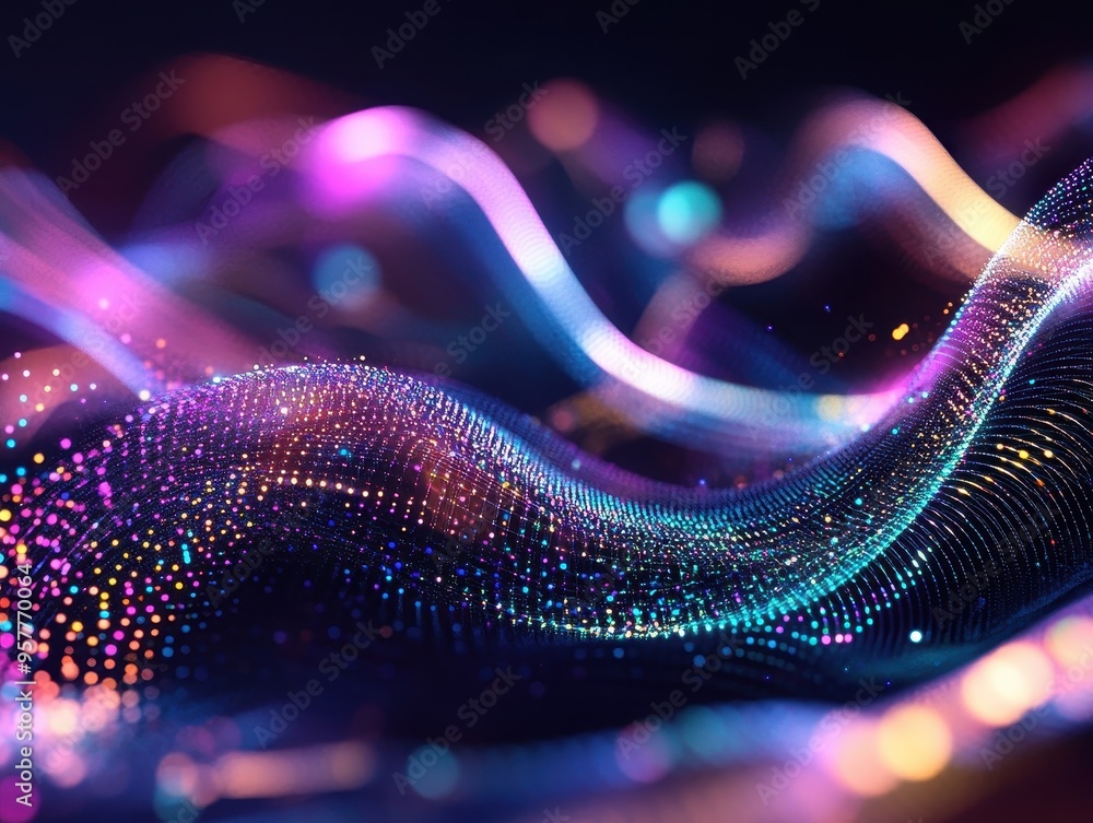 Poster vibrant abstract waves of colors and lights create a mesmerizing visual experience, perfect for digi