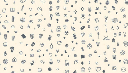 Fototapeta premium Repeating small icons, like stars, dots, or simple symbols, evenly spaced on a neutral background for a subtle pattern.