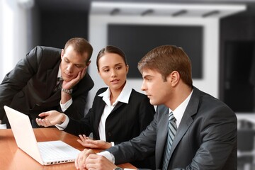 Fototapeta premium Business people conversation, teamwork in modern office.