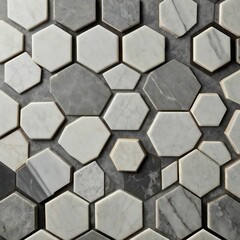 Hexagonal Marble Tiles in Varied Shades of Grey
