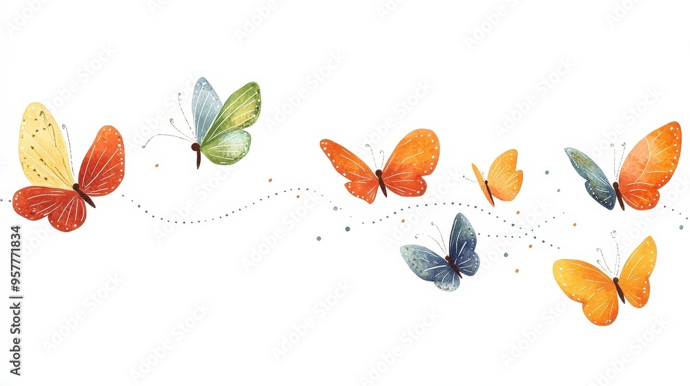 Poster Whimsical Butterfly Flight with Playful Elements of Curved Lines and Dots for a Light-Hearted Design