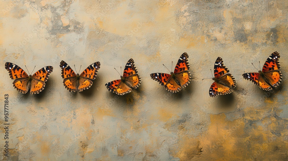 Poster delicate butterflies in linear progression with perfect spacing for a graceful display of movement a