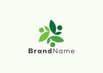 Minimalist eco man logo design template. Modern style leaf man logo