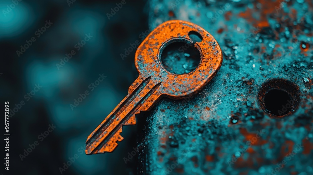 Poster a rusty key in a lock symbolizing how oxidation affects function over time