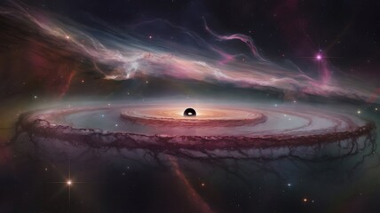 High-Quality Realistic Pixel Art Photograph of Distant Swirling Galaxy with Black Hole Center, Star-Studded Background, Radiant Nebulas, Quasars, Interstellar Gas and Dust 4K Texture and Detail Cosmic