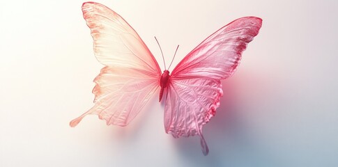 Delicate Pink Butterfly on White Background
