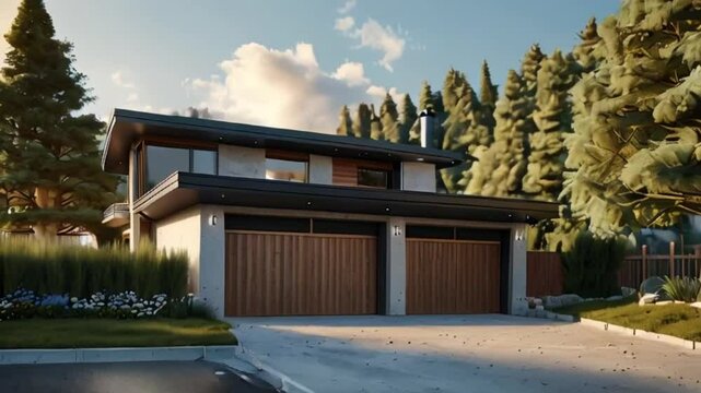 Single family big white house over blue sky