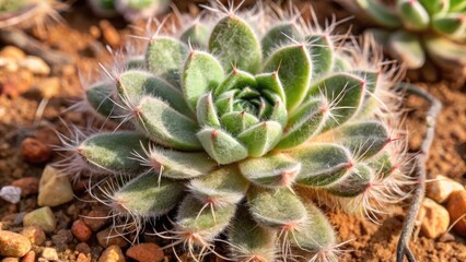 Fototapeta premium A succulent plant with thick green leaves on gravel.