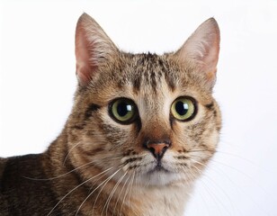 Beautiful tabby kitten with bright green eyes, soft white fur, and playful whiskers, sitting peacefully in a sunlit window