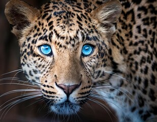 Fototapeta premium Close-up portrait of a majestic leopard, its piercing eyes and spotted fur capturing the essence of a wild, predatory feline