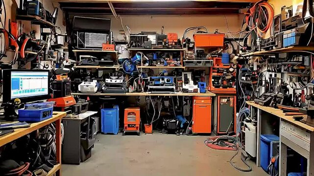 a cluttered garage with many tools 