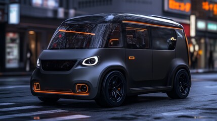 Black Electric Van on the Road