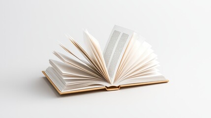 Open textbook with blank pages isolated on white background