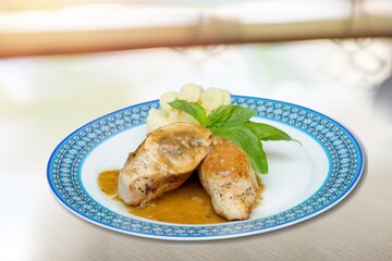 Tasty fresh meat dish with sauce