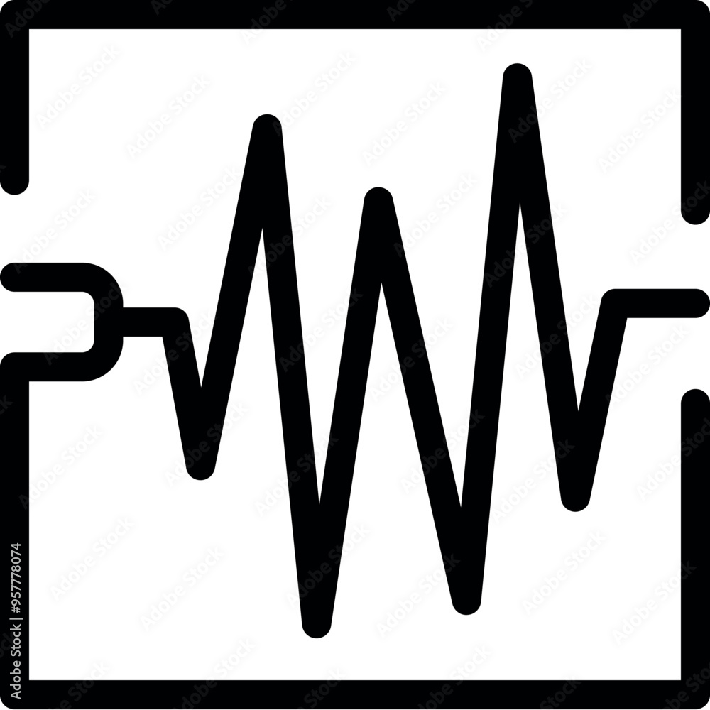 Poster bold black icon of a square oscilloscope screen displaying an alternating current waveform