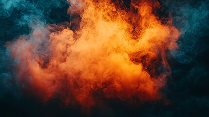 Abstract red and blue smoke swirls create a mesmerizing, dynamic background.