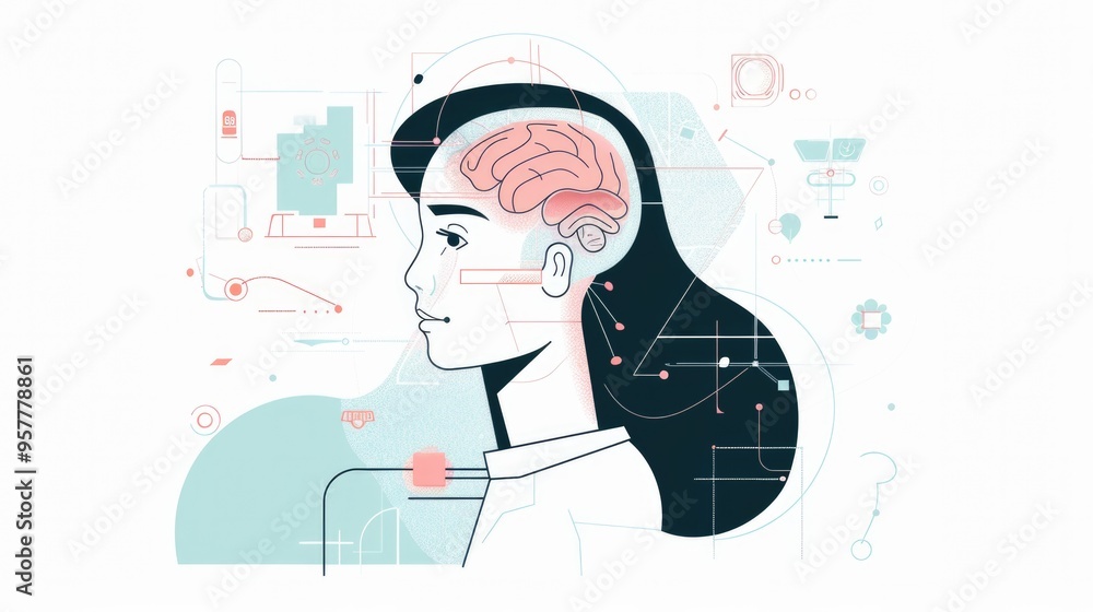 Poster digital companion. charming design of an ai helper aiding a person with multiple responsibilities an