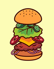 Stack ingredient or anatomy of a Burger Vector cartoon illustration design