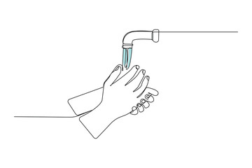 Washing hands continuous line art drawing. Vector illustration