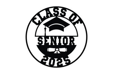 Obraz premium PrintClass of 2025 svg, Graduation SVG, Senior 2k25 Svg, Graduation T shirt, silhouette, Christmas svg, Cut File Cricut, Education Hand drawn lettering, vector illustration of a graduating class of 25