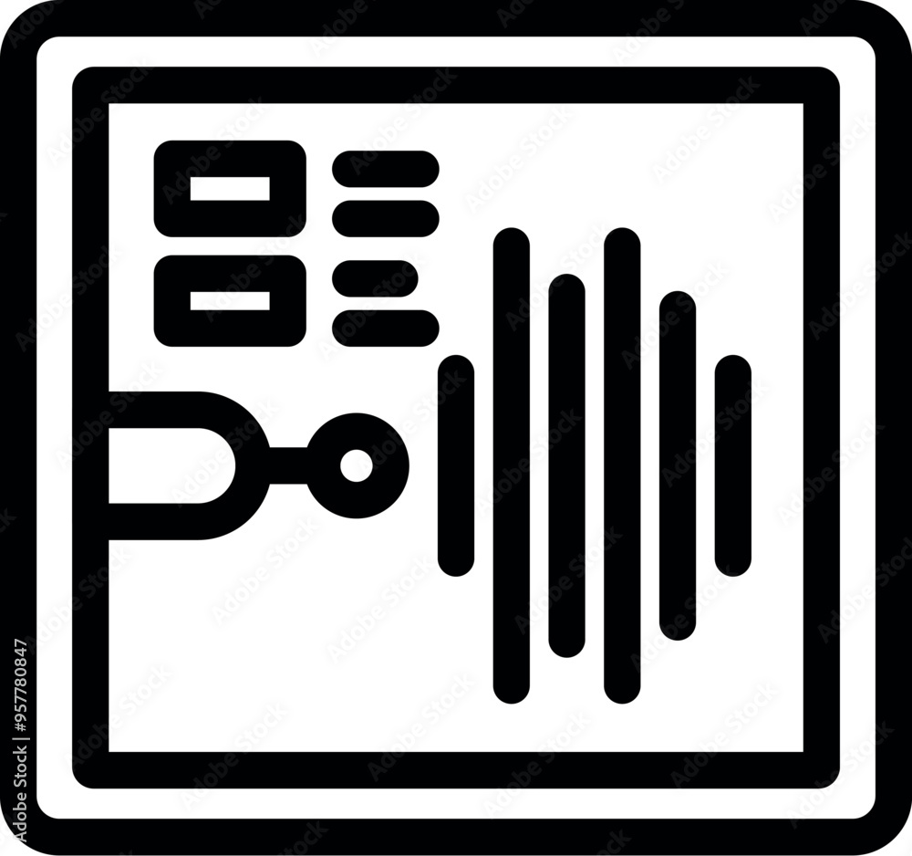 Poster cardiogram device is recording a heartbeat and displaying the result on a screen