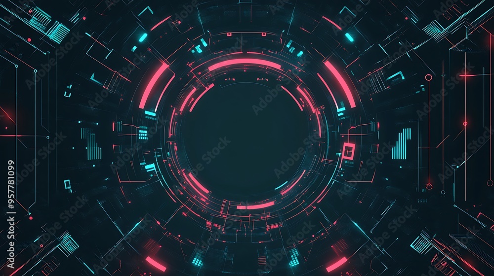 Aufkleber abstract digital interface with circular glowing lines
