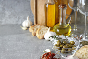 The concept of Italian cuisine, a set of ingredients, on the table.