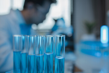 a scientist uses a microscope to look for contaminants in a test sample, a researcher uses a microscope to look closely at foreign objects, microscopes are being used in the laboratory