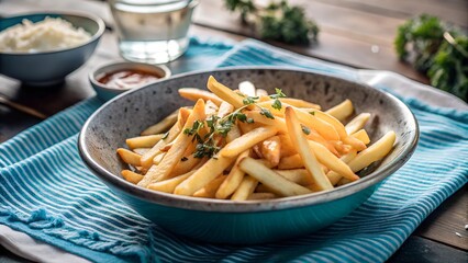 French fries on a beautiful background,