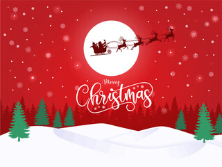 Naklejka premium Merry Christmas night view image with merry Christmas, moon and Santa creative merry Christmas illustration merry Christmas and new year greeting images for business